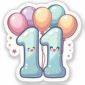 11e Verjaardag Custom-Cut Vinyl Sticker (Voorkant)