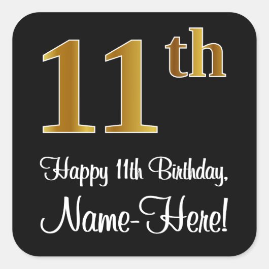 11e verjaardag - Elegante luxe Faux Gold look # Vierkante Sticker (Voorkant)