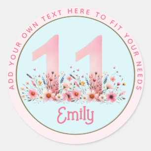 11e verjaardag Fairy Floral roze prinses sprookje Ronde Sticker