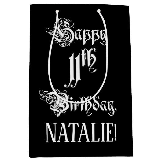 11e verjaardag: Fancy, elegant script + aangepaste Medium Cadeauzakje (Voorkant)