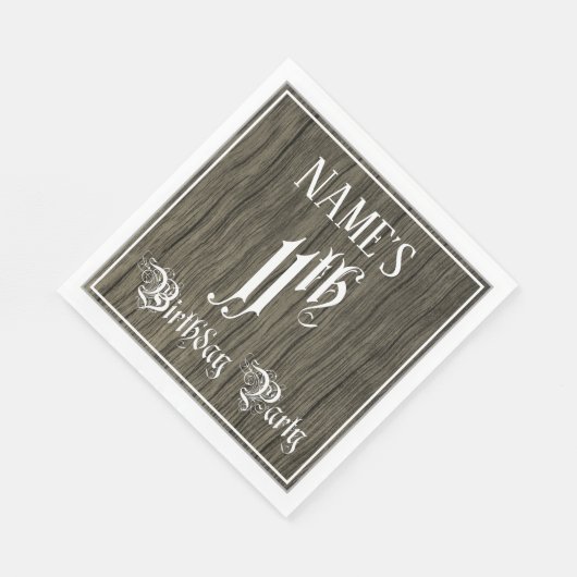 11e verjaardag — Fancy script, Faux Wood Kijk Servet (Hoek)