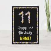 11e verjaardag: Floral Flowers Number, Custom Name Kaart (Voorkant)