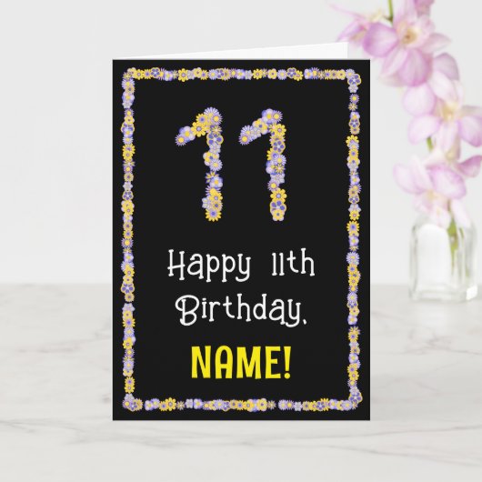 11e verjaardag: Floral Flowers Number, Custom Name Kaart (Orchidee)