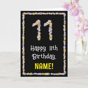 11e verjaardag: Floral Flowers Number, Custom Name Kaart