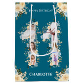 11e verjaardag Foto Blauwgroen Collage Yellow Flow Medium Cadeauzakje (Achterkant)