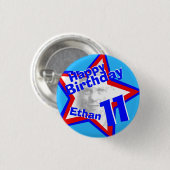11e verjaardag foto Boys red blue button/badge Ronde Button 3,2 Cm (Voorkant /achterkant)