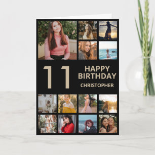 11e verjaardag Foto Collage 13 Foto's zwart en gou Kaart