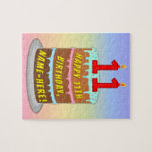 11e verjaardag: Fun Cake and Candles + Custom Name Legpuzzel (Horizontaal)