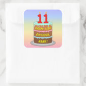 11e verjaardag: Fun Cake and Candles + Custom Name Vierkante Sticker (Tas)