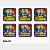 11e verjaardag: Fun Fireworks Kijk, regenboog # 11 Vierkante Sticker (Vel)