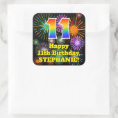 11e verjaardag: Fun Fireworks Kijk, regenboog # 11 Vierkante Sticker (Tas)