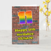 11e verjaardag: Fun Graffiti-geïnspireerde regenbo Kaart (Gele Bloem)