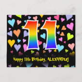 11e verjaardag: Fun Hearts Pattern, Regenboog 11 Briefkaart (Voorkant)