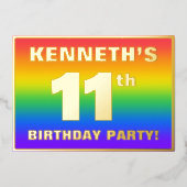 11e verjaardag: Fun, kleurrijk regenboogpatroon Folie Uitnodiging (Voorkant)