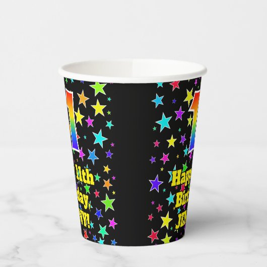 11e verjaardag: Fun Stars Pattern en Rainbow 11 Papieren Bekers (Links)