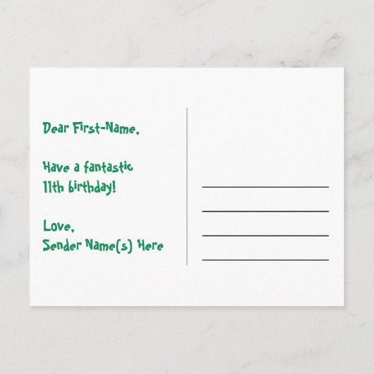 11e verjaardag: Fun sterren patroon, Regenboog 11, Briefkaart (Achterkant)