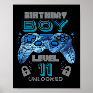 11e verjaardag Gamer Niveau 11 Ontgrendeld Videoga Poster