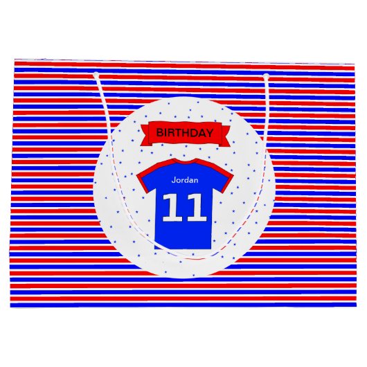 11e verjaardag gepersonaliseerd rood blauw large cadeautasje (Achterkant)