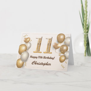 11e verjaardag goudballonnen en Confetti verjaarda Kaart