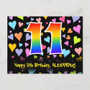 11e verjaardag: Hartjes patroon, Regenboog 11 Briefkaart