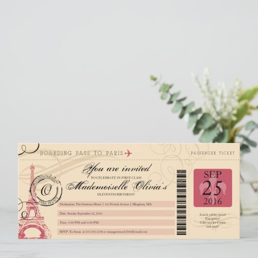 11e verjaardag  instapkaart naar Parijs Frankrijk Kaart (Staand voorkant)