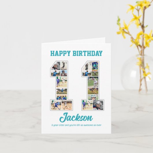 11e verjaardag Jubileum nummer 11 fotocollage Kaart (Gele Bloem)