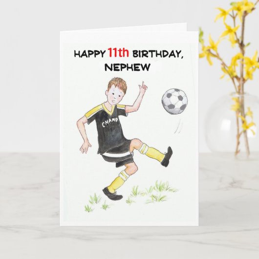 11e verjaardag Kaart voor een neef - Voetballer (Gele Bloem)