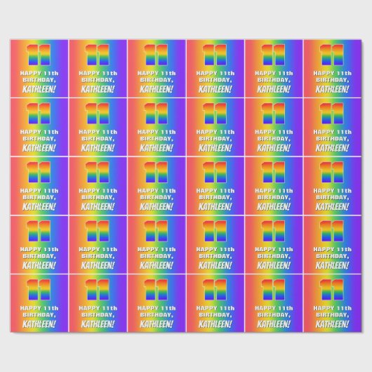 11e verjaardag: kleurrijk, vun regenboogpatroon #  cadeaupapier (Zoom)