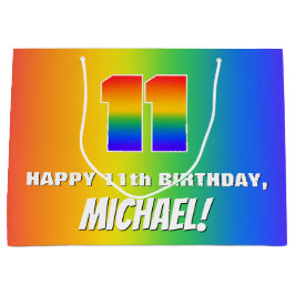 11e verjaardag: kleurrijk, vun regenboogpatroon # groot cadeauzakje