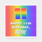 11e verjaardag: kleurrijk, vun regenboogpatroon # servet (Voorkant)