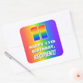 11e verjaardag: kleurrijk, vun regenboogpatroon # vierkante sticker (Envelop)