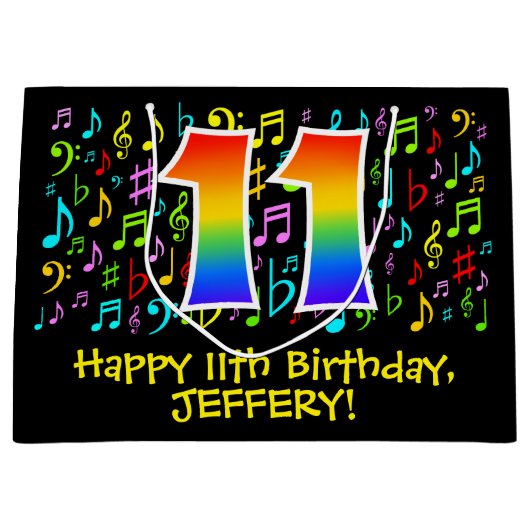 11e verjaardag - Kleurrijke muzieksymbolen, Rainbo Groot Cadeauzakje (Voorkant)