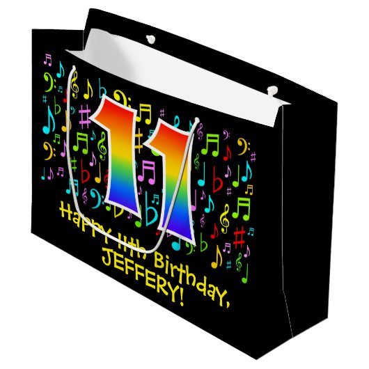 11e verjaardag - Kleurrijke muzieksymbolen, Rainbo Groot Cadeauzakje (Voorkant Gekanteld)