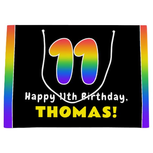 11e verjaardag: kleurrijke regenboog # 11, Naam va Groot Cadeauzakje (Voorkant)