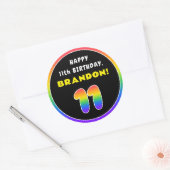 11e verjaardag: kleurrijke regenboog # 11, Naam va Ronde Sticker (Envelop)