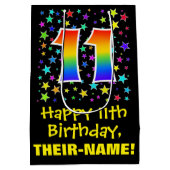 11e verjaardag: Kleurrijke Sterren Patroon & Regen Medium Cadeauzakje (Achterkant)