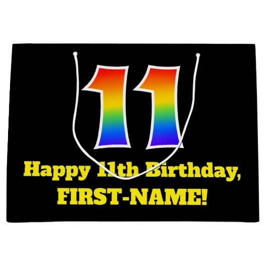 11e verjaardag ~ Leuk, Kleurrijk, Levendig, Regenb Groot Cadeauzakje (Voorkant)