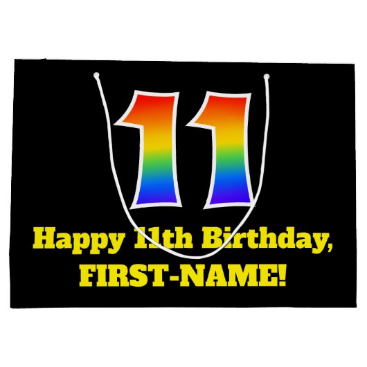 11e verjaardag ~ Leuk, Kleurrijk, Levendig, Regenb Groot Cadeauzakje (Achterkant)