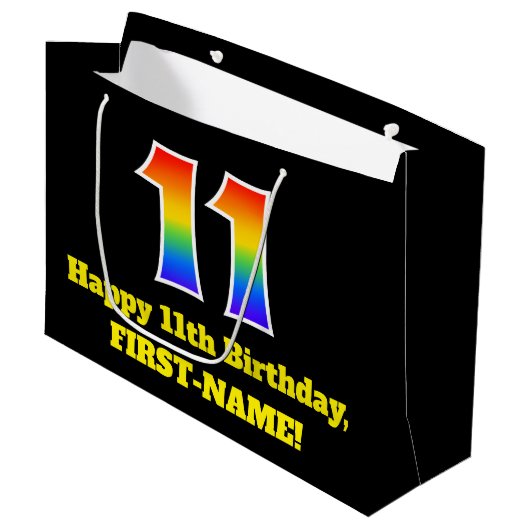 11e verjaardag ~ Leuk, Kleurrijk, Levendig, Regenb Groot Cadeauzakje (Voorkant Gekanteld)