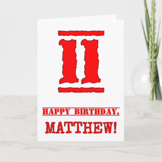 11e verjaardag: Leuk, Rood Rubber Stamp geïnspiree Kaart (Voorkant)