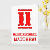 11e verjaardag: Leuk, Rood Rubber Stamp geïnspiree Kaart (Gele Bloem)