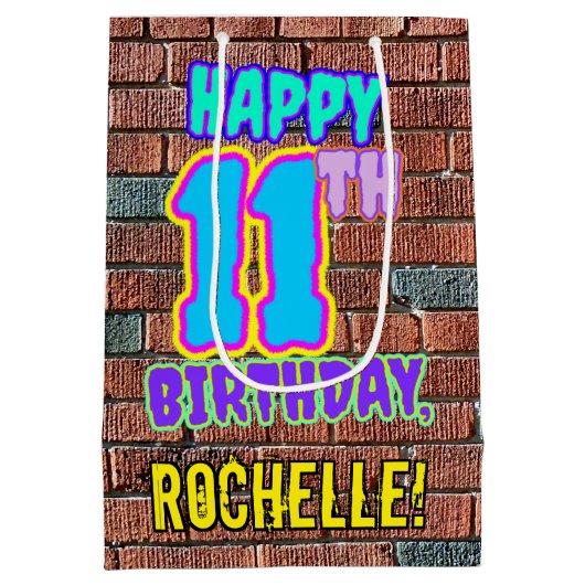 11e verjaardag: Leuk, Urban Graffiti geïnspireerd Medium Cadeauzakje (Achterkant)