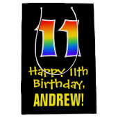 11e verjaardag: Leuk, Vet, Kleurrijk, Regenboog "1 Medium Cadeauzakje (Voorkant)