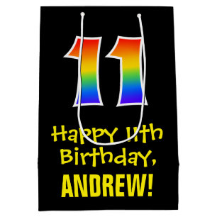11e verjaardag: Leuk, Vet, Kleurrijk, Regenboog "1 Medium Cadeauzakje