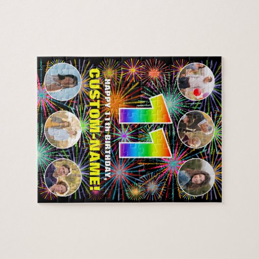 11e verjaardag: Leuke regenboog #, aangepaste naam Legpuzzel (Horizontaal)