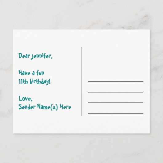 11e verjaardag – Leuke vuurwerkpatroon + Regenboog Briefkaart (Achterkant)