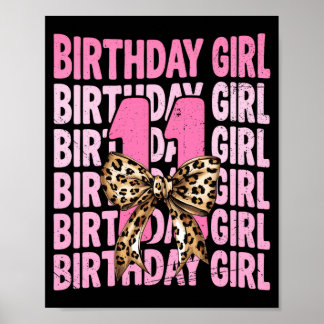11e verjaardag meisje roze coquette luipaard boog  poster