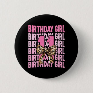 11e verjaardag meisje roze coquette luipaard boog  ronde button 5,7 cm