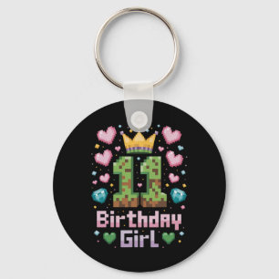 11e Verjaardag Meisje Shirt Gaming Pixel Party 11  Sleutelhanger