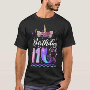 11e verjaardag meisje Unicorn Mermaid 11 jaar oud T-shirt